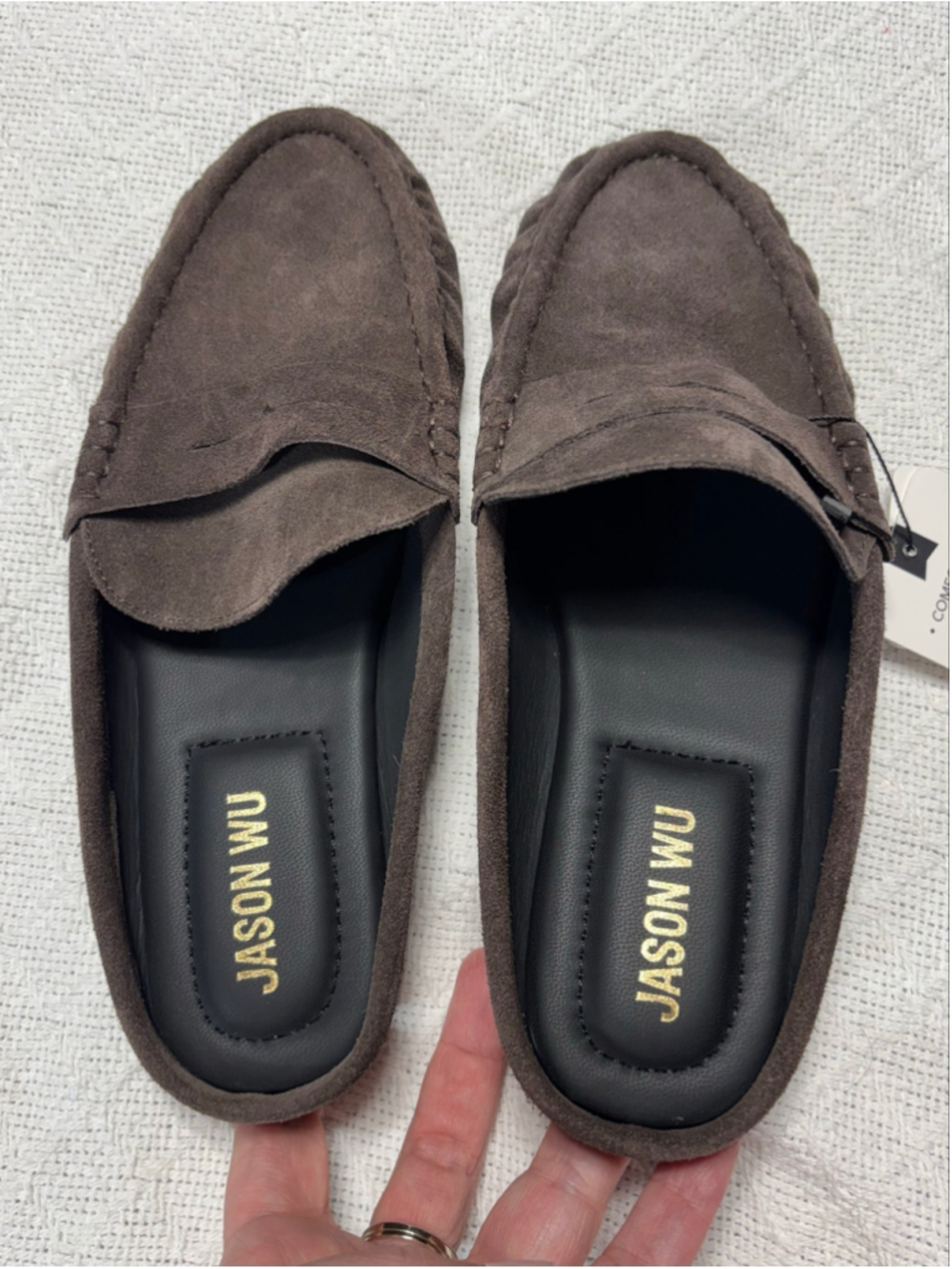 Jason Wu Meeky Suede Penny Loafer Mules Chocolate Kid Suede Flats NWT Size 8.5 - Picture 2 of 9